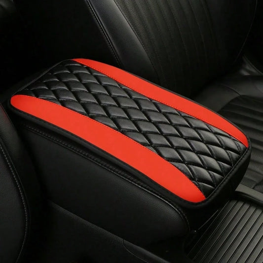 1pc All-Season Universal Car Armrest Box Cover, PU Leather Embroidered 3D Anti-Slip Center Console Armrest Cover, Universal Size Multiple Colors Available- Red- Black- Blue- Grey- Beige- Purple