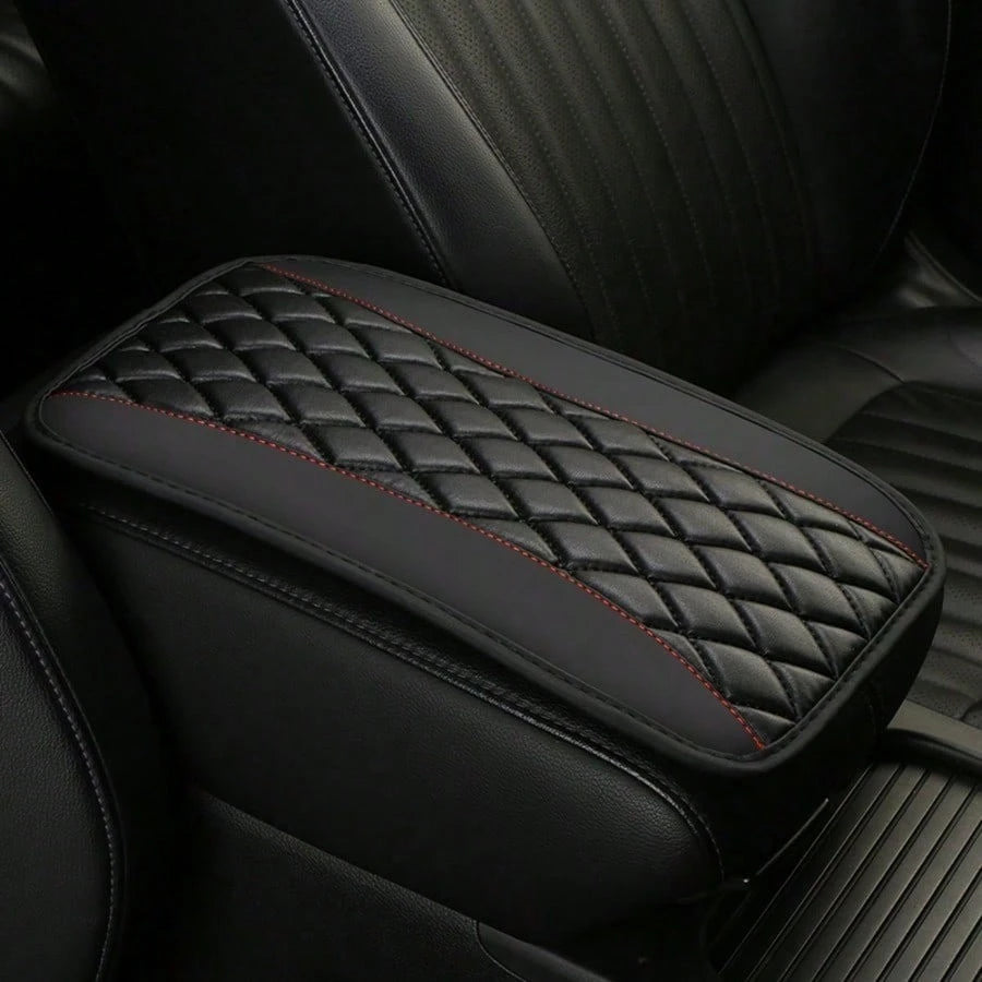 1pc All-Season Universal Car Armrest Box Cover, PU Leather Embroidered 3D Anti-Slip Center Console Armrest Cover, Universal Size Multiple Colors Available- Red- Black- Blue- Grey- Beige- Purple