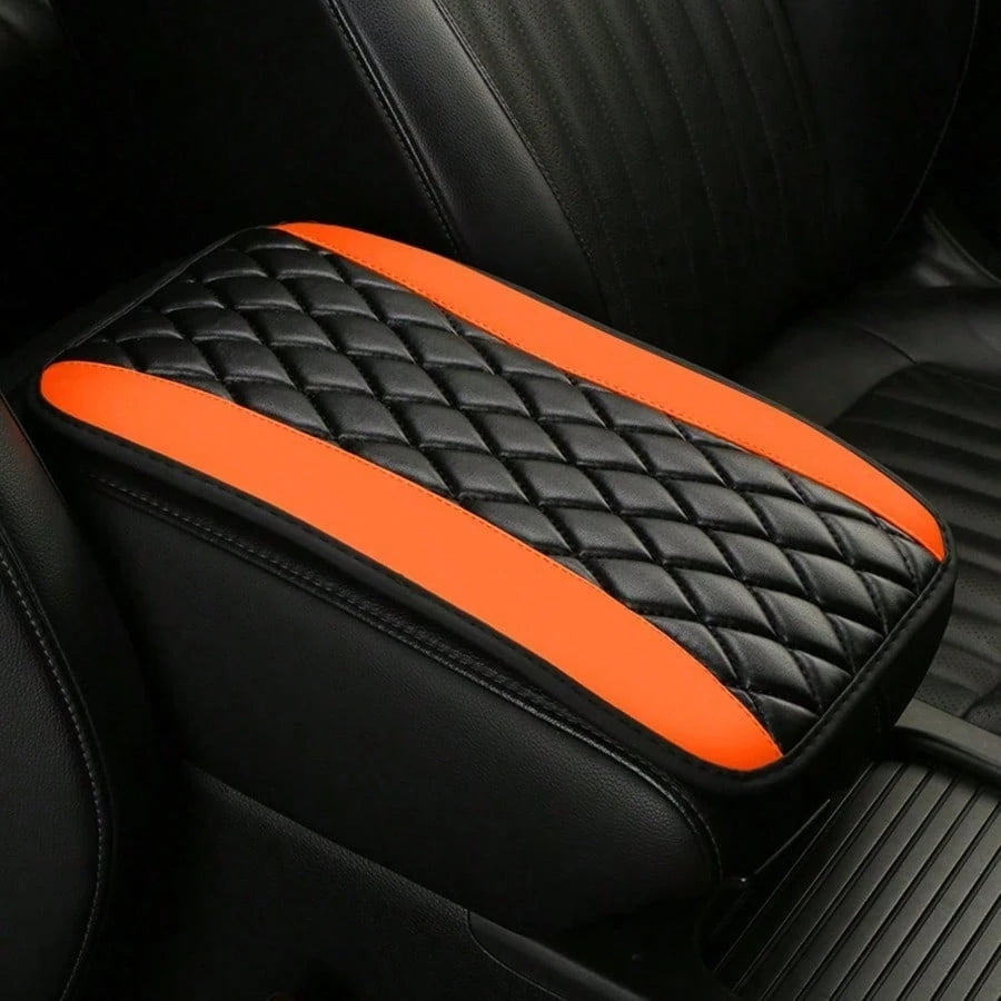 1pc All-Season Universal Car Armrest Box Cover, PU Leather Embroidered 3D Anti-Slip Center Console Armrest Cover, Universal Size Multiple Colors Available- Red- Black- Blue- Grey- Beige- Purple