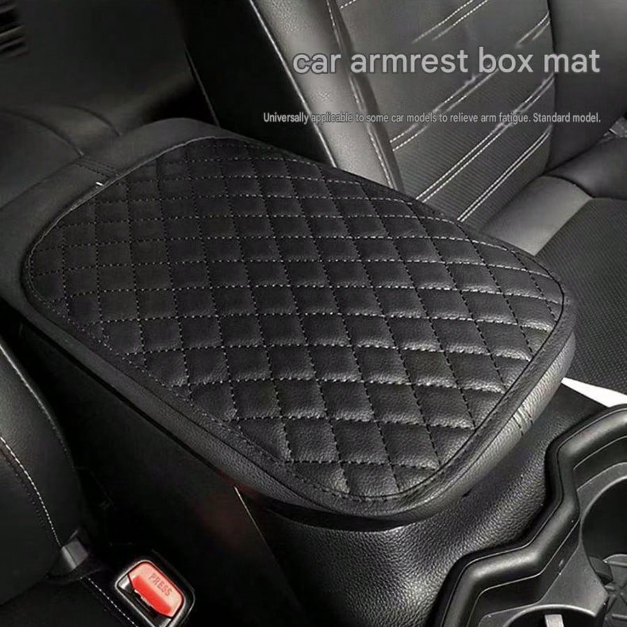 1pc All-Season Universal Car Armrest Box Cover, PU Leather Embroidered 3D Anti-Slip Center Console Armrest Cover, Universal Size Multiple Colors Available- Red- Black- Blue- Grey- Beige- Purple