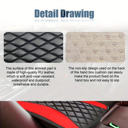 1pc All-Season Universal Car Armrest Box Cover, PU Leather Embroidered 3D Anti-Slip Center Console Armrest Cover, Universal Size Multiple Colors Available- Red- Black- Blue- Grey- Beige- Purple