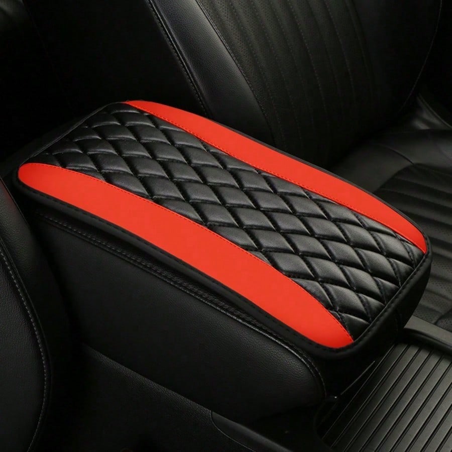 1pc All-Season Universal Car Armrest Box Cover, PU Leather Embroidered 3D Anti-Slip Center Console Armrest Cover, Universal Size Multiple Colors Available- Red- Black- Blue- Grey- Beige- Purple