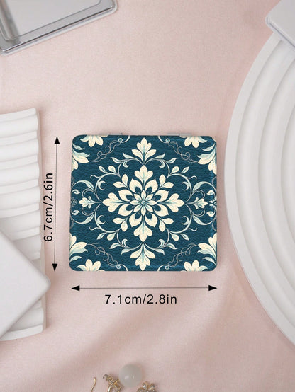 1PC Artistic Decorative Series Portable Folding Makeup Mirror, Lightweight Ultra-Thin Convenient Durable PU Leather, Suitable For Various Occasions Travel Party Work School, Suitable For All Ages