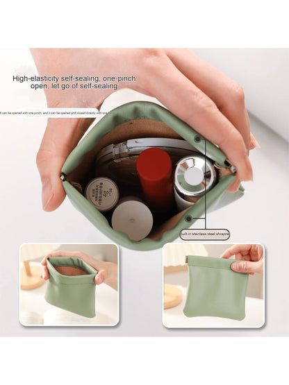 1pc Automatic Closing Clip Cosmetic Bag, Portable Mini Lipstick Bag, Small Makeup Bag, Charger & Earphone Organizer, Travel, Makeup Bags, Cosmetic Bag, Makeup Organiser, Makeup Pouch, Bag, Vanity, Mak
