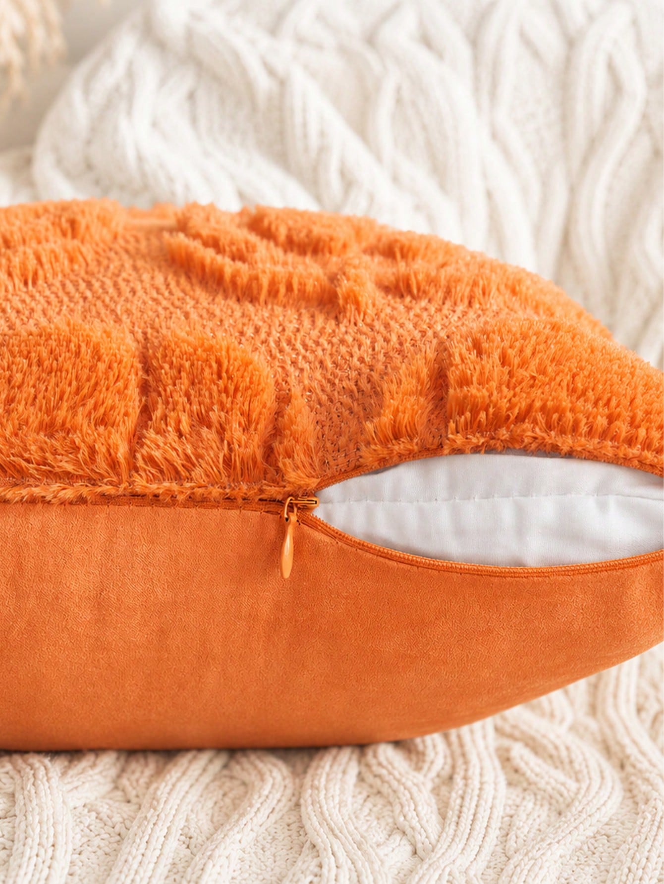 1pc Autumn Pumpkin Caramel Color Pillow Case, Thanksgiving Harvest Theme Soft Plush Faux Fur Jacquard Cushion Cover, Sofa Decor
