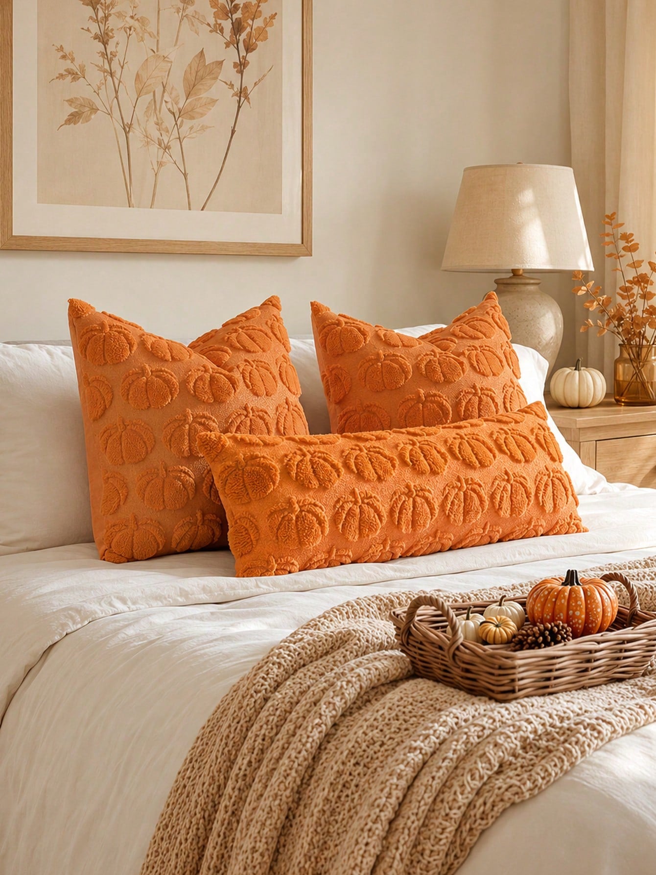 1pc Autumn Pumpkin Caramel Color Pillow Case, Thanksgiving Harvest Theme Soft Plush Faux Fur Jacquard Cushion Cover, Sofa Decor