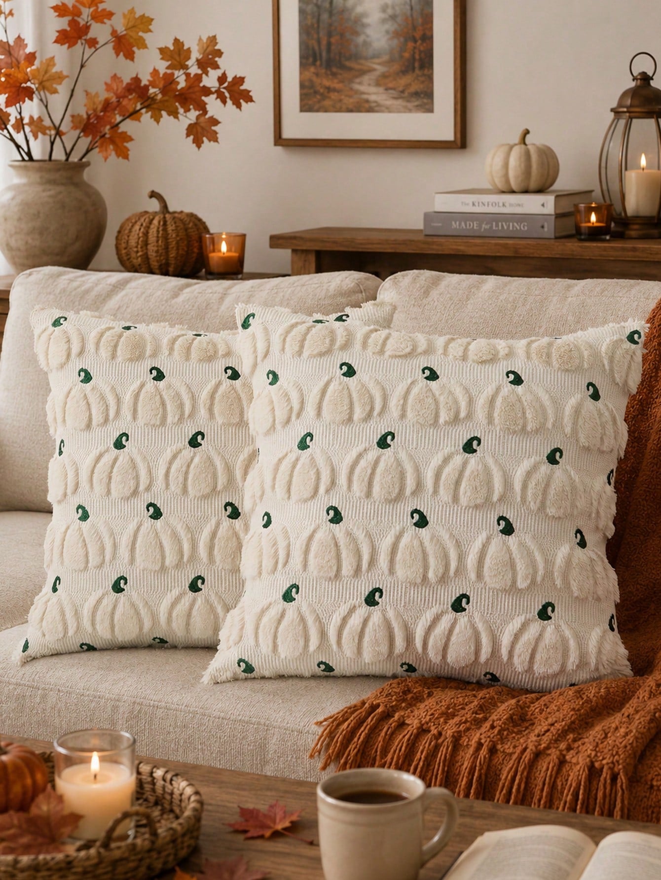 1pc Autumn Pumpkin Caramel Color Pillow Case, Thanksgiving Harvest Theme Soft Plush Faux Fur Jacquard Cushion Cover, Sofa Decor