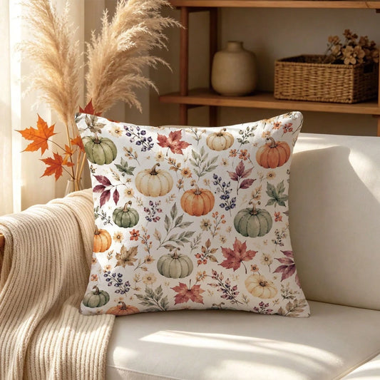 1pc Autumn Watercolor Pumpkin & Maple Leaf Cushion Cover, Single-Sided Printed Skin-Friendly Peach Skin Velvet Material, 45*45CM Pillowcase Suitable For Home Room Bedroom Living Room Sofa Decoration