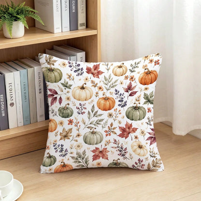 1pc Autumn Watercolor Pumpkin & Maple Leaf Cushion Cover, Single-Sided Printed Skin-Friendly Peach Skin Velvet Material, 45*45CM Pillowcase Suitable For Home Room Bedroom Living Room Sofa Decoration