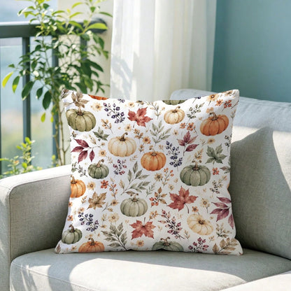 1pc Autumn Watercolor Pumpkin & Maple Leaf Cushion Cover, Single-Sided Printed Skin-Friendly Peach Skin Velvet Material, 45*45CM Pillowcase Suitable For Home Room Bedroom Living Room Sofa Decoration