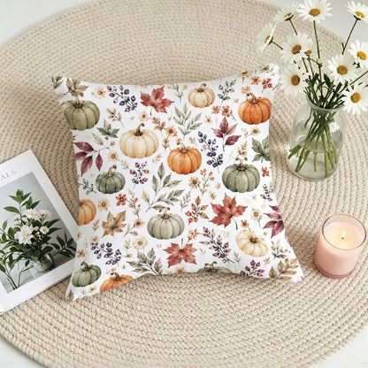 1pc Autumn Watercolor Pumpkin & Maple Leaf Cushion Cover, Single-Sided Printed Skin-Friendly Peach Skin Velvet Material, 45*45CM Pillowcase Suitable For Home Room Bedroom Living Room Sofa Decoration