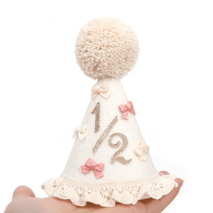 1pc Baby 1st/2nd Birthday Hat, Bow & Pom Pom Lace Trim Headband For Toddler Boys Girls Party Decoration Photo Props