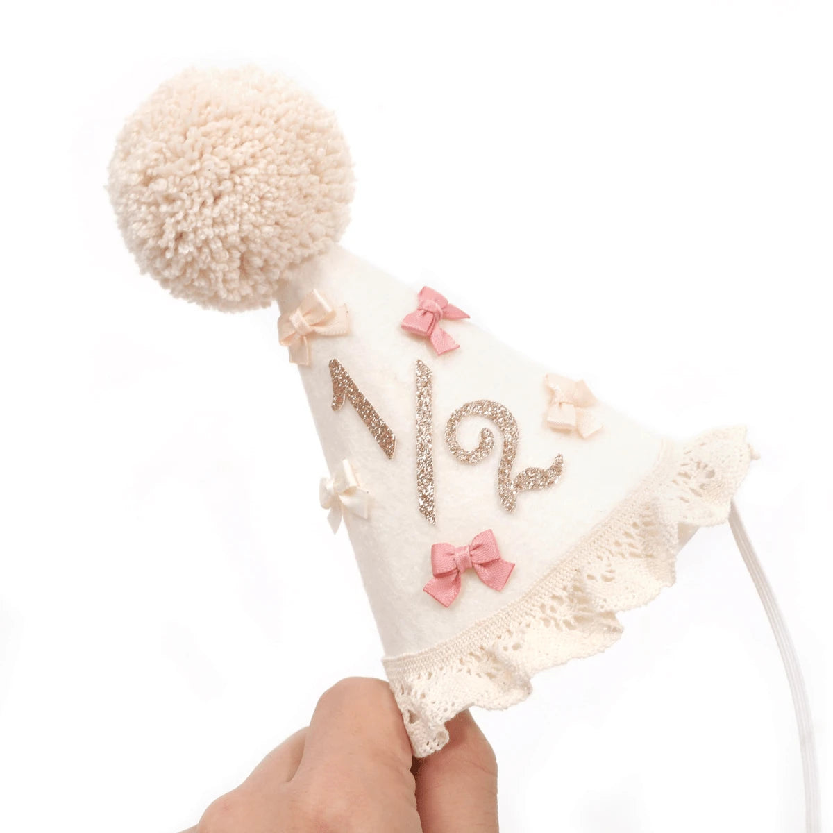 1pc Baby 1st/2nd Birthday Hat, Bow & Pom Pom Lace Trim Headband For Toddler Boys Girls Party Decoration Photo Props