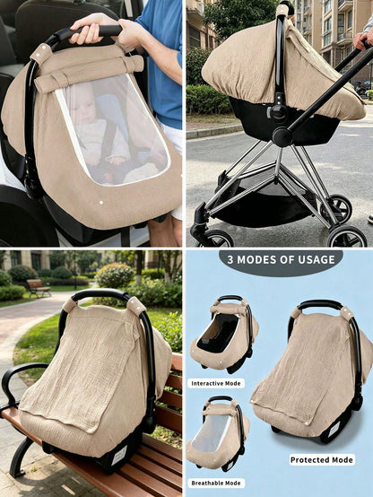 1pc Baby Car Seat Cover, Unisex Car Seat Sunshade With Ventilation Window, Lightweight Infant Car Seat Protector, Universal Blue Dust Cover, Full Muslin Protective Cover, Wind Net, Suitable For Stroll