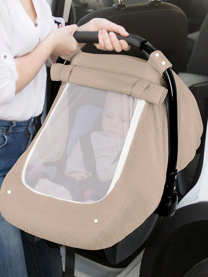 1pc Baby Car Seat Cover, Unisex Car Seat Sunshade With Ventilation Window, Lightweight Infant Car Seat Protector, Universal Blue Dust Cover, Full Muslin Protective Cover, Wind Net, Suitable For Stroll