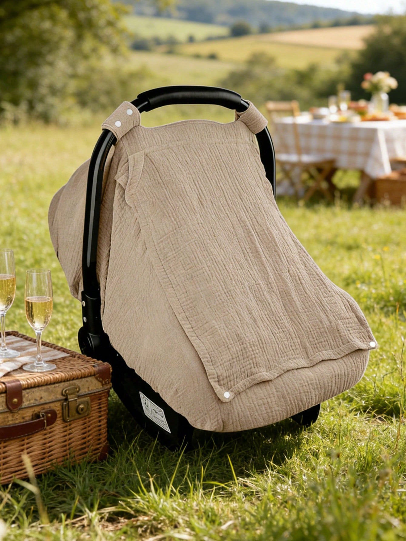 1pc Baby Car Seat Cover, Unisex Car Seat Sunshade With Ventilation Window, Lightweight Infant Car Seat Protector, Universal Blue Dust Cover, Full Muslin Protective Cover, Wind Net, Suitable For Stroll