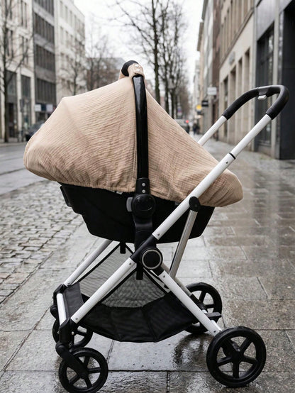 1pc Baby Car Seat Cover, Unisex Car Seat Sunshade With Ventilation Window, Lightweight Infant Car Seat Protector, Universal Blue Dust Cover, Full Muslin Protective Cover, Wind Net, Suitable For Stroll