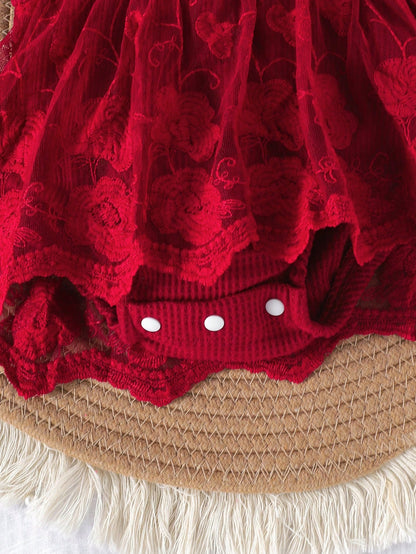 1pc Baby Girl Cute Short Sleeve Lace Mesh Ruffle Dress With Leg Warmers And Headband, Lightweight Summer
