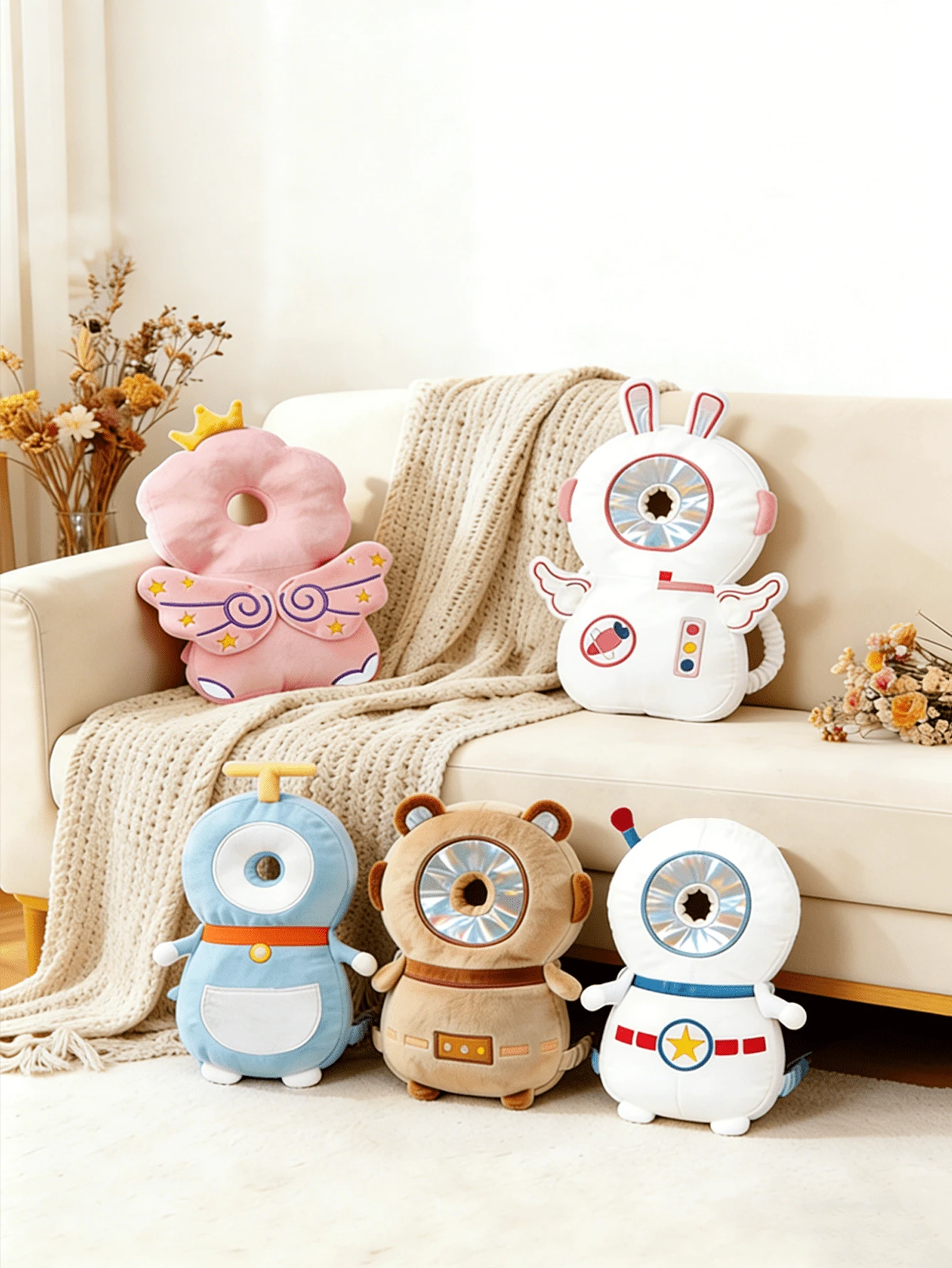 1pc Baby Head Protector Cushion, Head Protection Backpack, Anti-Fall Head Pad, Adjustable Baby Head Protection Pad, Soft & Comfortable, Cute Cartoon Design, Suitable For Baby Walking And Crawling