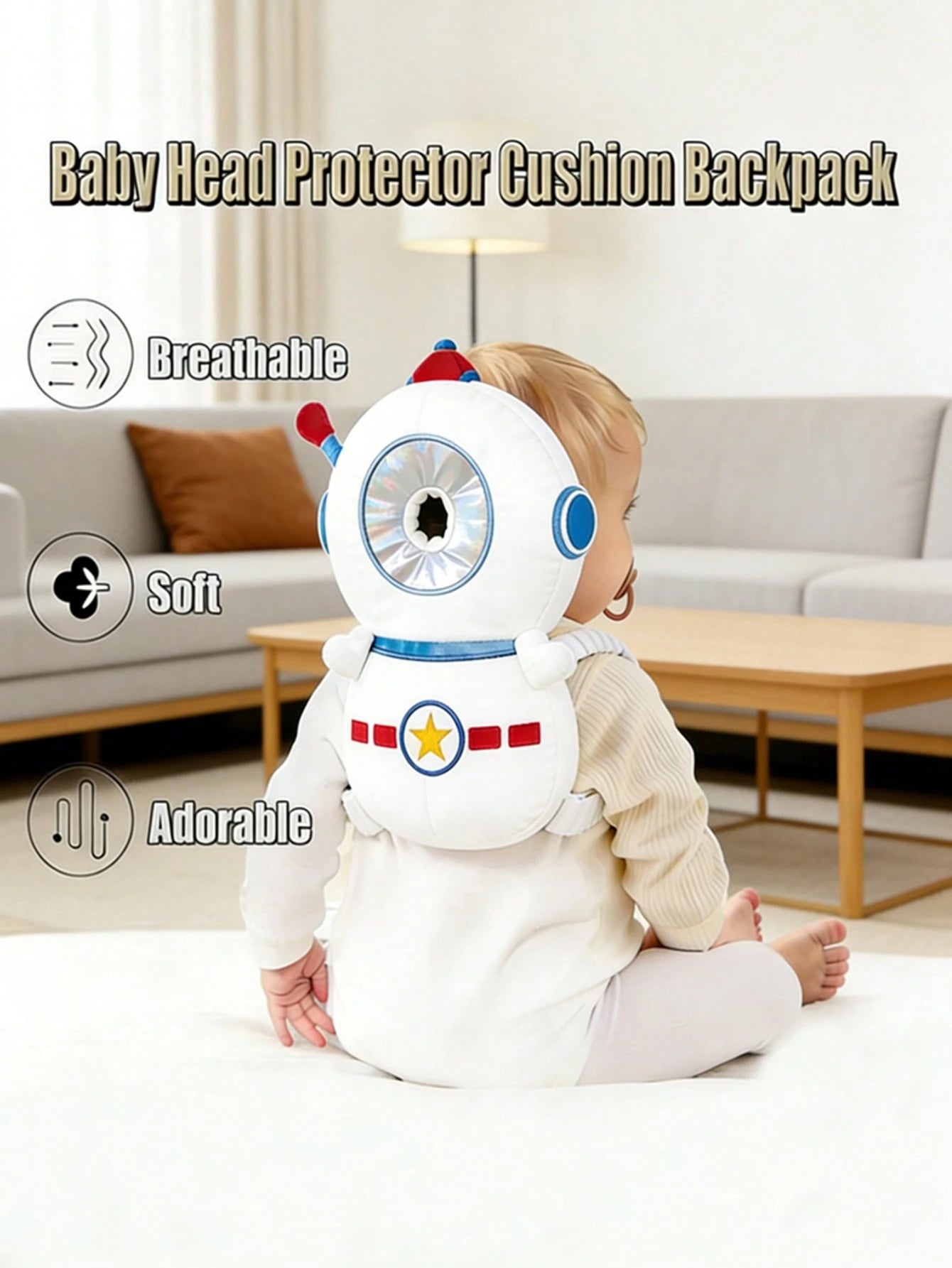 1pc Baby Head Protector Cushion, Head Protection Backpack, Anti-Fall Head Pad, Adjustable Baby Head Protection Pad, Soft & Comfortable, Cute Cartoon Design, Suitable For Baby Walking And Crawling