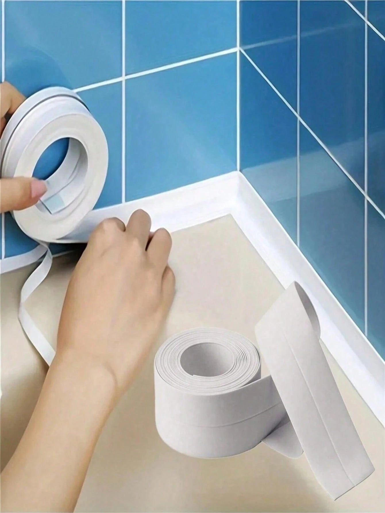 1pc Bathroom And Toilet Caulk Tape, Self-Adhesive Bathtub And Wall Sealing Caulk Tape, Sealant Caulk Tape, Sink, Bathroom, Toilet, Bathtub, Floor Wall Edge Protector Caulk Tape Home Bathroom Decor Fal