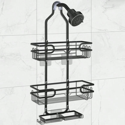 1pc Bathroom Hanging Shower Organizer, Over Head Shower Caddy Shower Storage Rack Basket With Hooks For Razor And Sponge Rustproof