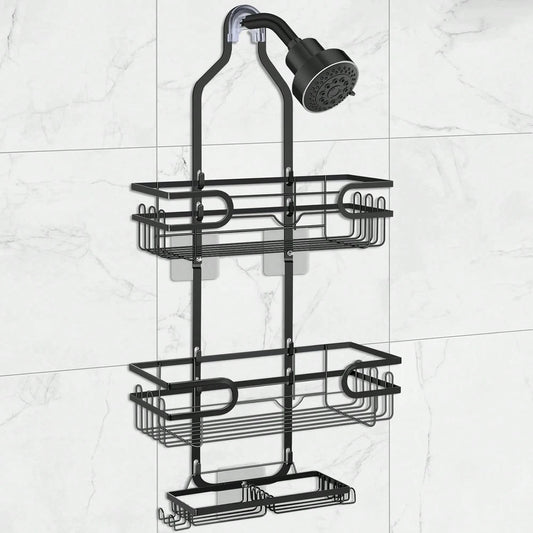 1pc Bathroom Hanging Shower Organizer, Over Head Shower Caddy Shower Storage Rack Basket With Hooks For Razor And Sponge Rustproof
