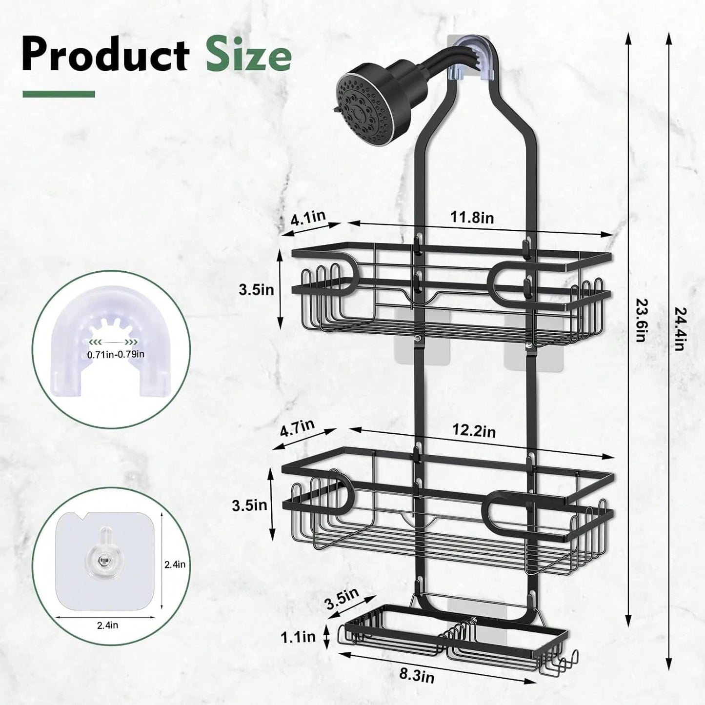 1pc Bathroom Hanging Shower Organizer, Over Head Shower Caddy Shower Storage Rack Basket With Hooks For Razor And Sponge Rustproof