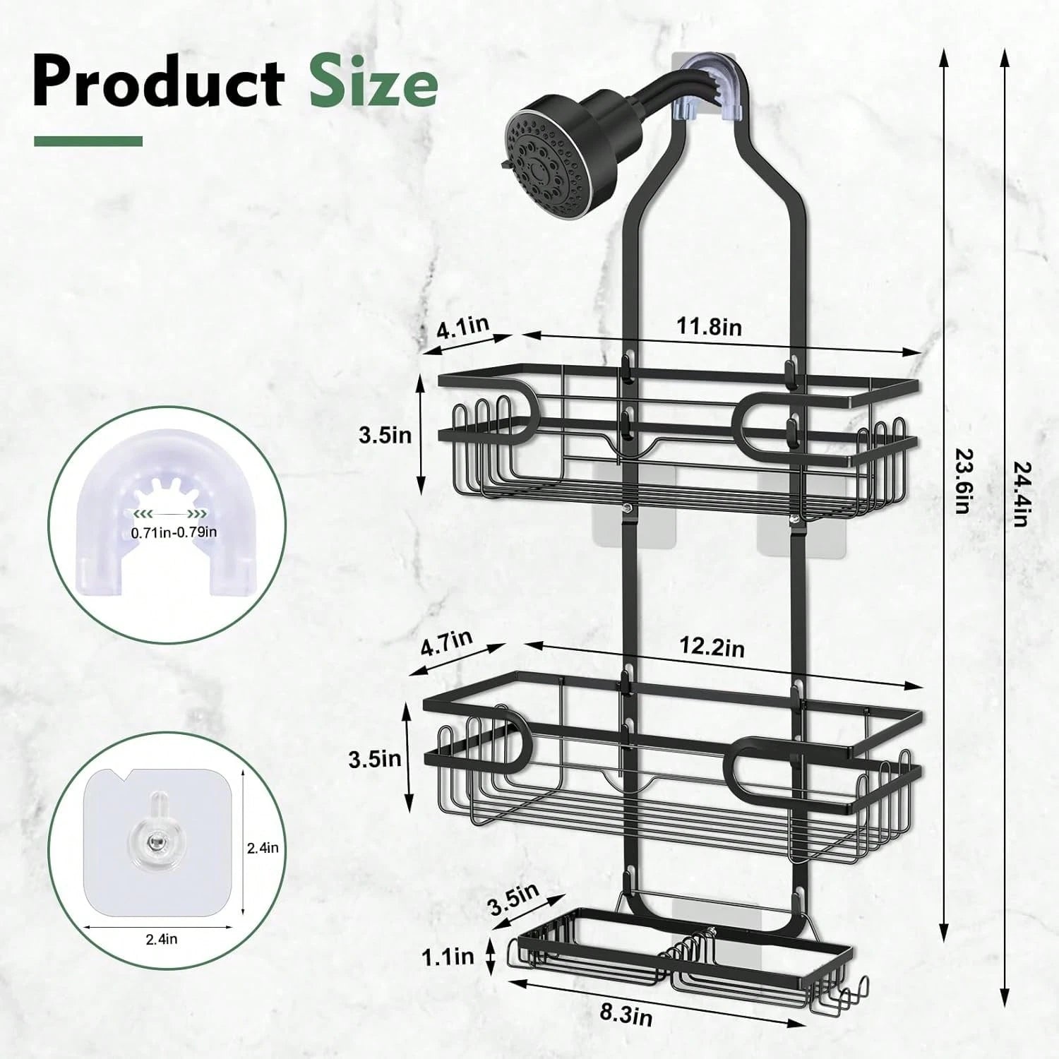 1pc Bathroom Hanging Shower Organizer, Over Head Shower Caddy Shower Storage Rack Basket With Hooks For Razor And Sponge Rustproof