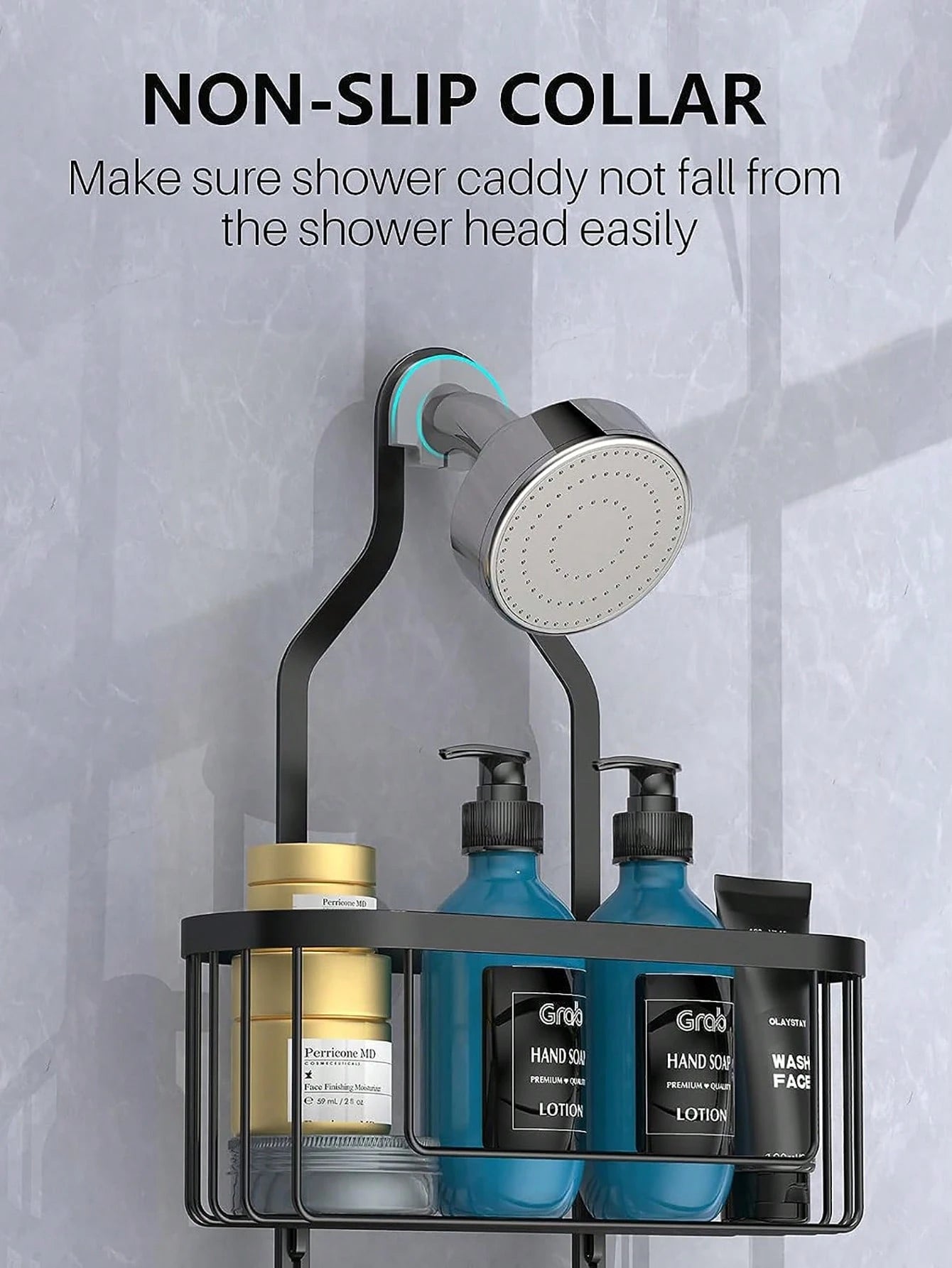 1pc Bathroom Hanging Shower Organizer, Over Head Shower Caddy Shower Storage Rack Basket With Hooks For Razor And Sponge Rustproof
