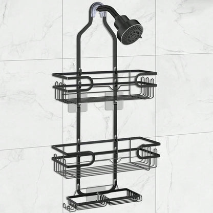 1pc Bathroom Hanging Shower Organizer, Over Head Shower Caddy Shower Storage Rack Basket With Hooks For Razor And Sponge Rustproof