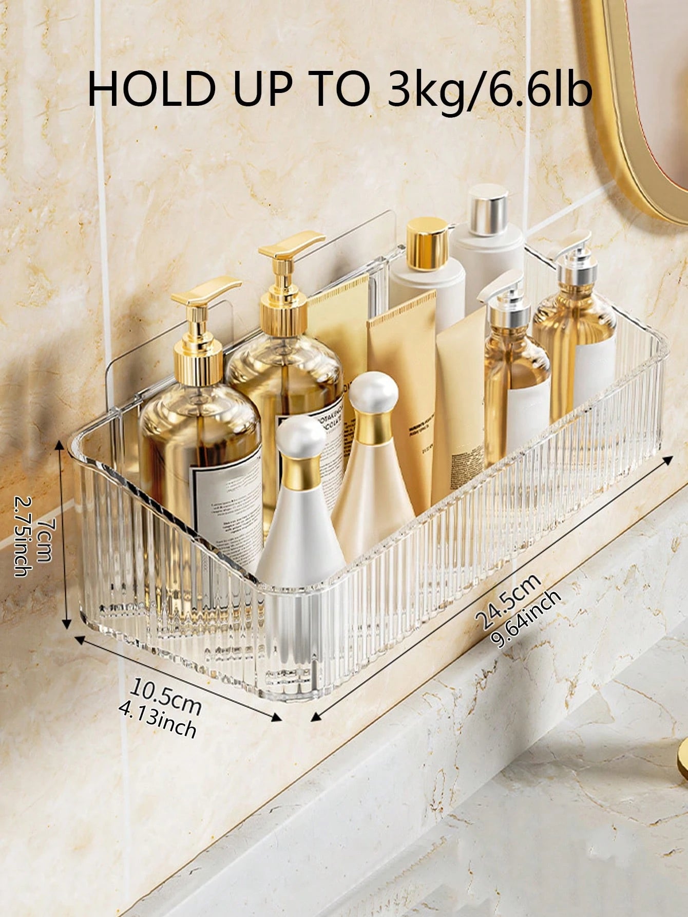 1pc Bathroom Storage Rack, Shower Caddy, Punch-Free, Wall-Mounted, Water Drainage And Moisture-Proof, Hanging Heightened Toiletries Organizer Home Bathroom Decor Fall Decor Back To School