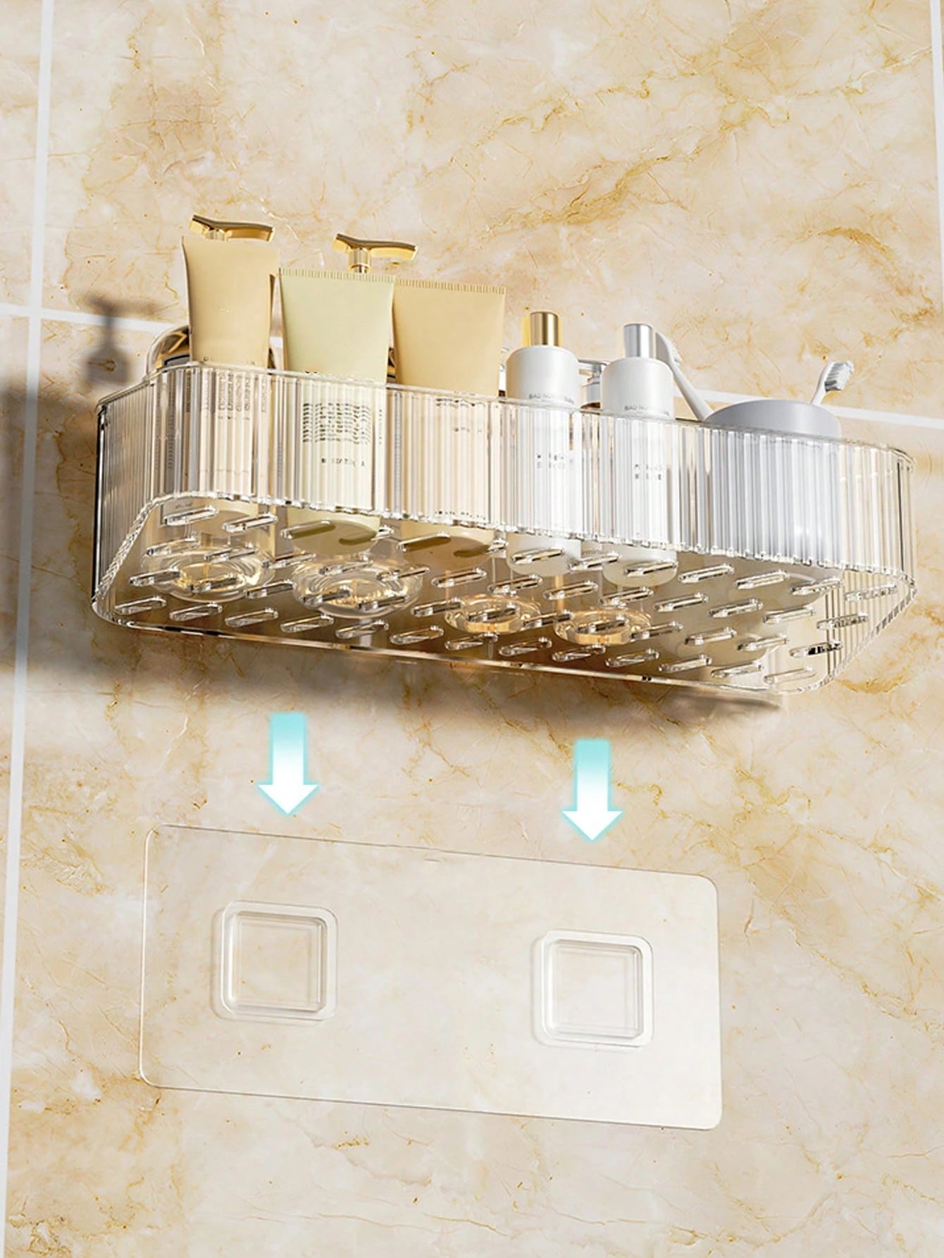1pc Bathroom Storage Rack, Shower Caddy, Punch-Free, Wall-Mounted, Water Drainage And Moisture-Proof, Hanging Heightened Toiletries Organizer Home Bathroom Decor Fall Decor Back To School