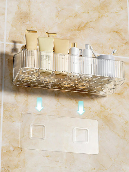 1pc Bathroom Storage Rack, Shower Caddy, Punch-Free, Wall-Mounted, Water Drainage And Moisture-Proof, Hanging Heightened Toiletries Organizer Home Bathroom Decor Fall Decor Back To School
