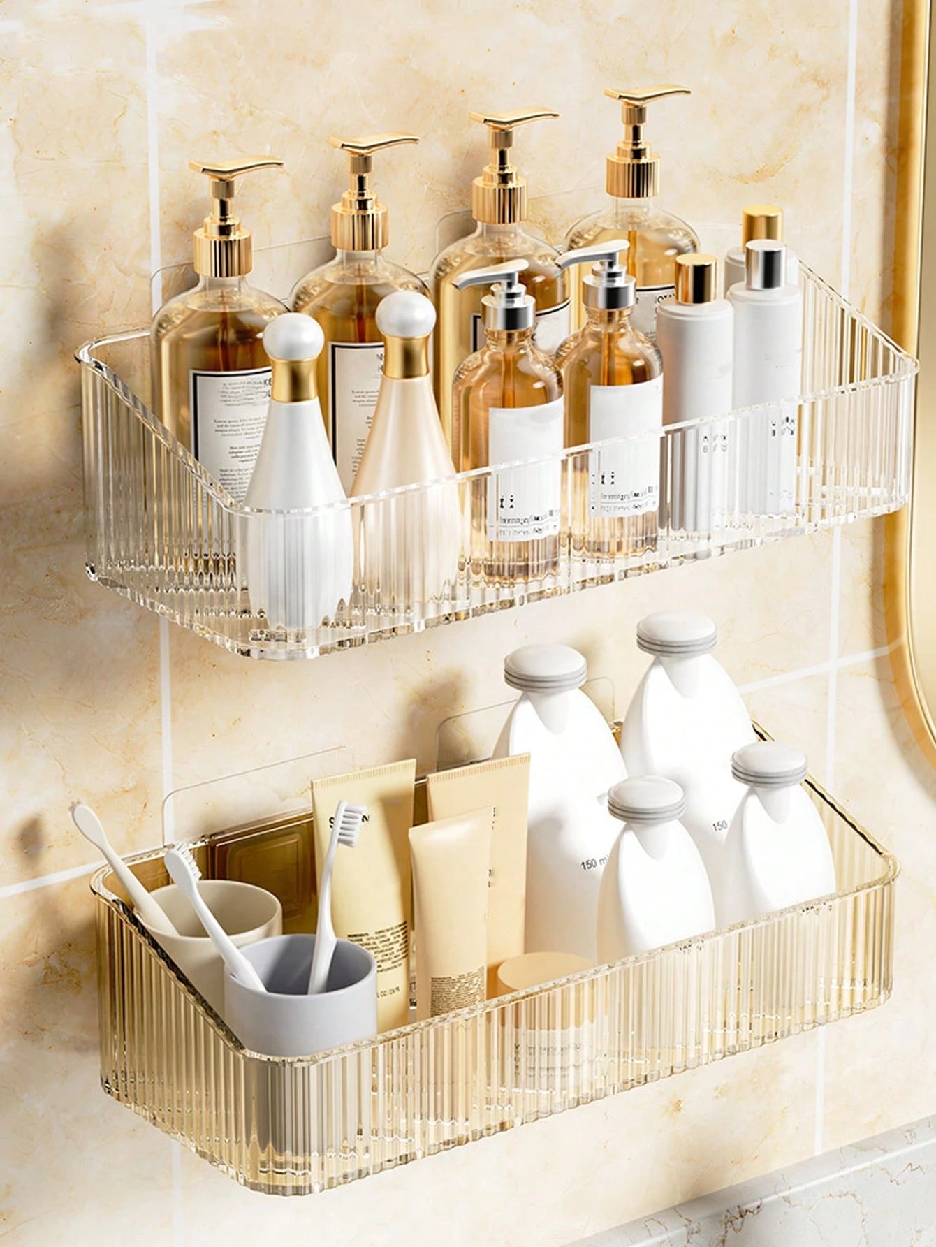 1pc Bathroom Storage Rack, Shower Caddy, Punch-Free, Wall-Mounted, Water Drainage And Moisture-Proof, Hanging Heightened Toiletries Organizer Home Bathroom Decor Fall Decor Back To School