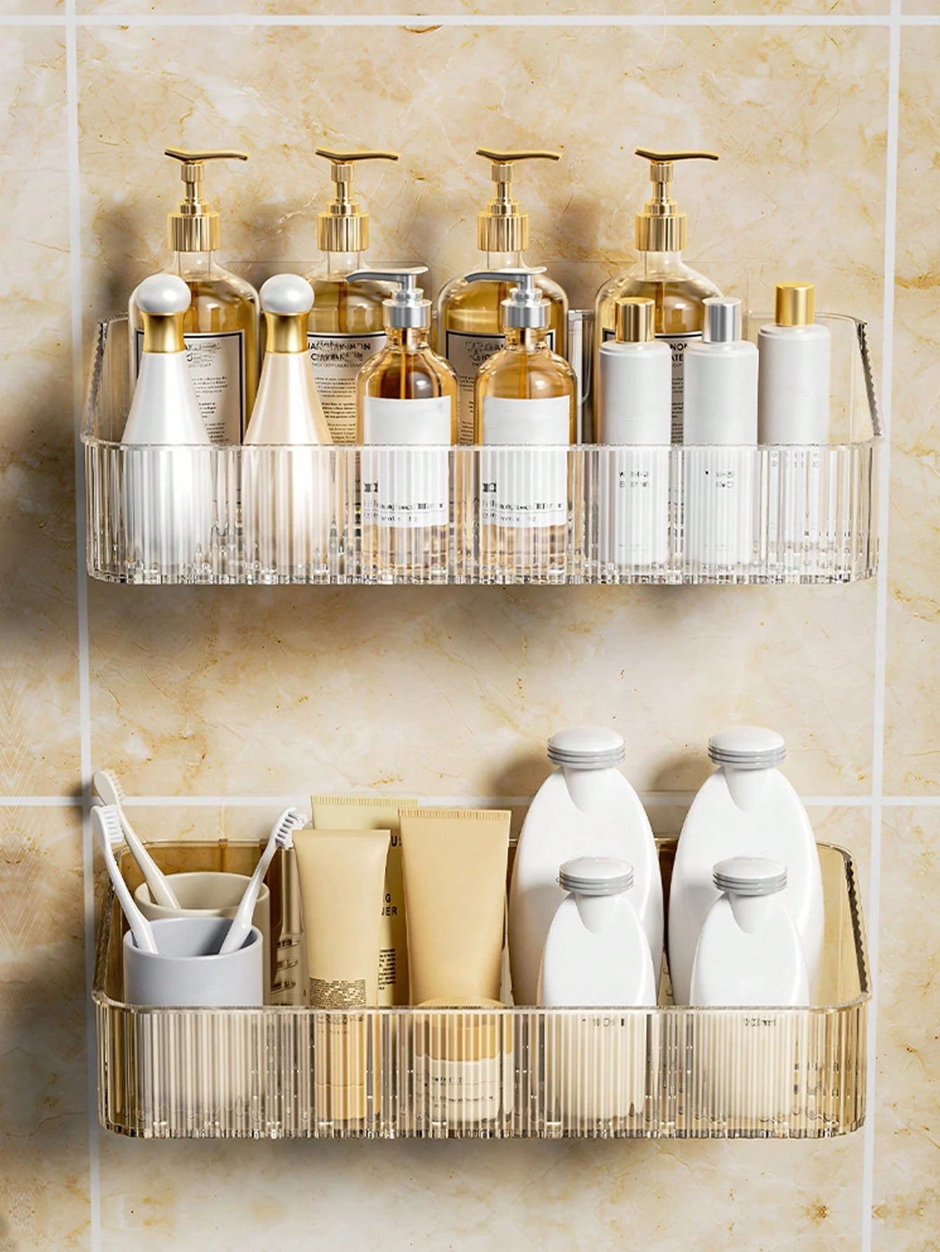 1pc Bathroom Storage Rack, Shower Caddy, Punch-Free, Wall-Mounted, Water Drainage And Moisture-Proof, Hanging Heightened Toiletries Organizer Home Bathroom Decor Fall Decor Back To School