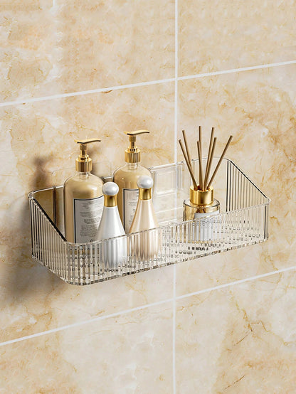 1pc Bathroom Storage Rack, Shower Caddy, Punch-Free, Wall-Mounted, Water Drainage And Moisture-Proof, Hanging Heightened Toiletries Organizer Home Bathroom Decor Fall Decor Back To School