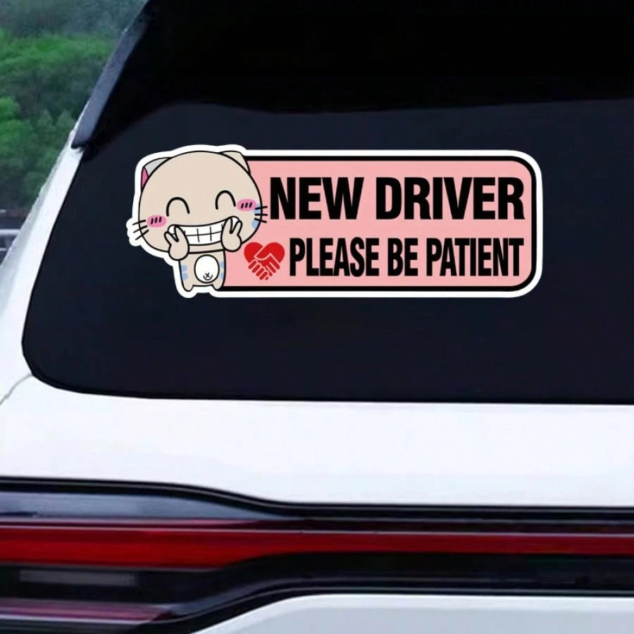 1pc "Be Patient" Vinyl Sticker, New Driver Car Decal, Cute Cartoon Cat Design, Automotive Exterior Accessories, Suitable For Girls Vehicle, Car Decoration