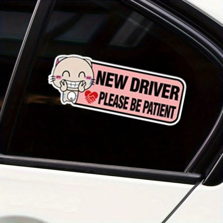 1pc "Be Patient" Vinyl Sticker, New Driver Car Decal, Cute Cartoon Cat Design, Automotive Exterior Accessories, Suitable For Girls Vehicle, Car Decoration