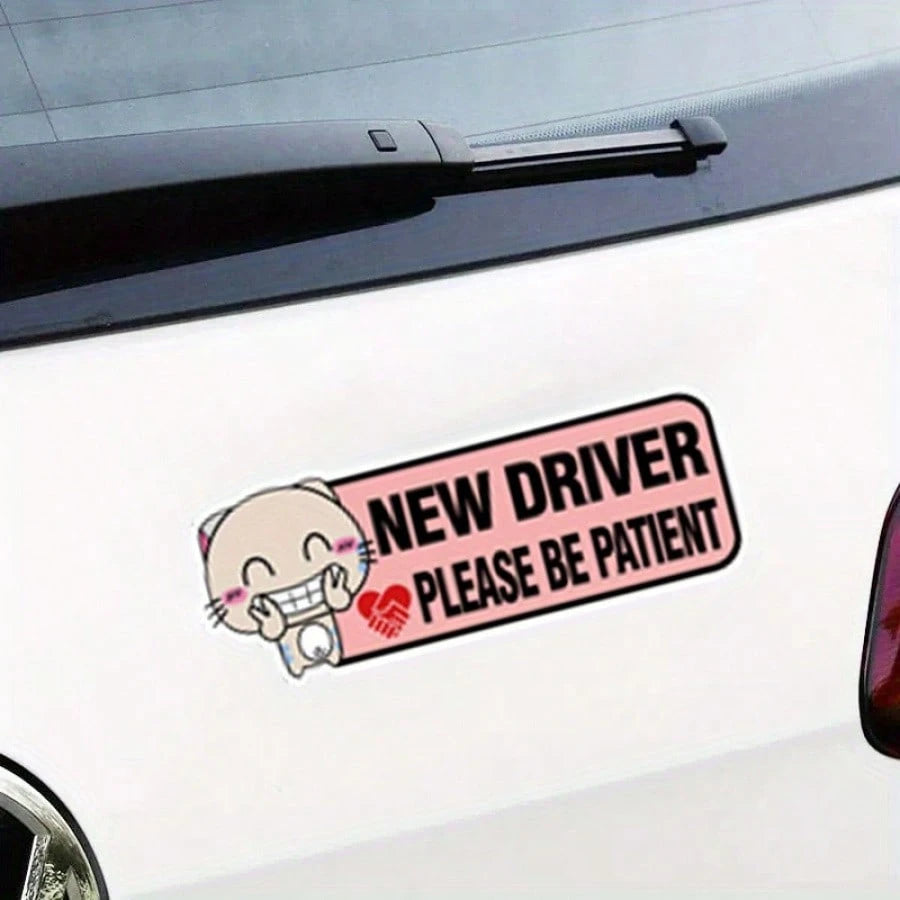 1pc "Be Patient" Vinyl Sticker, New Driver Car Decal, Cute Cartoon Cat Design, Automotive Exterior Accessories, Suitable For Girls Vehicle, Car Decoration