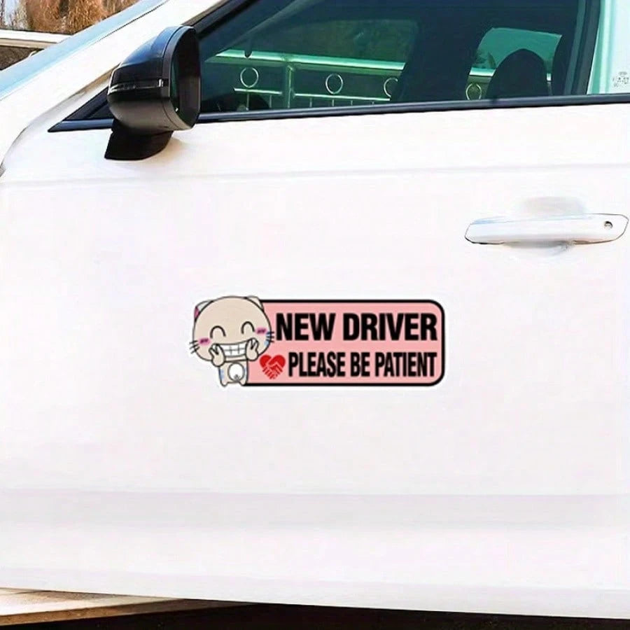 1pc "Be Patient" Vinyl Sticker, New Driver Car Decal, Cute Cartoon Cat Design, Automotive Exterior Accessories, Suitable For Girls Vehicle, Car Decoration