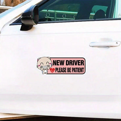 1pc "Be Patient" Vinyl Sticker, New Driver Car Decal, Cute Cartoon Cat Design, Automotive Exterior Accessories, Suitable For Girls Vehicle, Car Decoration