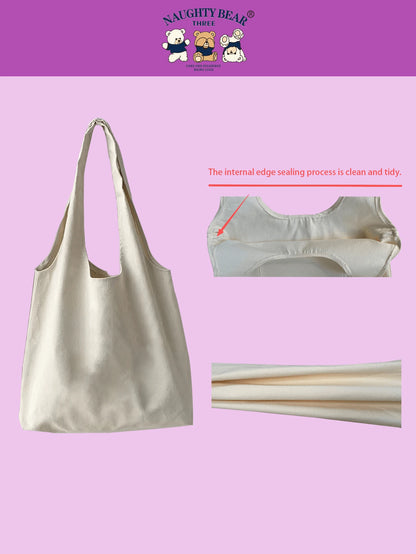 1pc Beige Fashionable Canvas Tote Bag With Letter & Flower & Tulip Print For Women,Ideal For Shopping,School Bag,Large Capacity,Portable,For Teen Girls Women College Students,White-Collar Workers,Perf