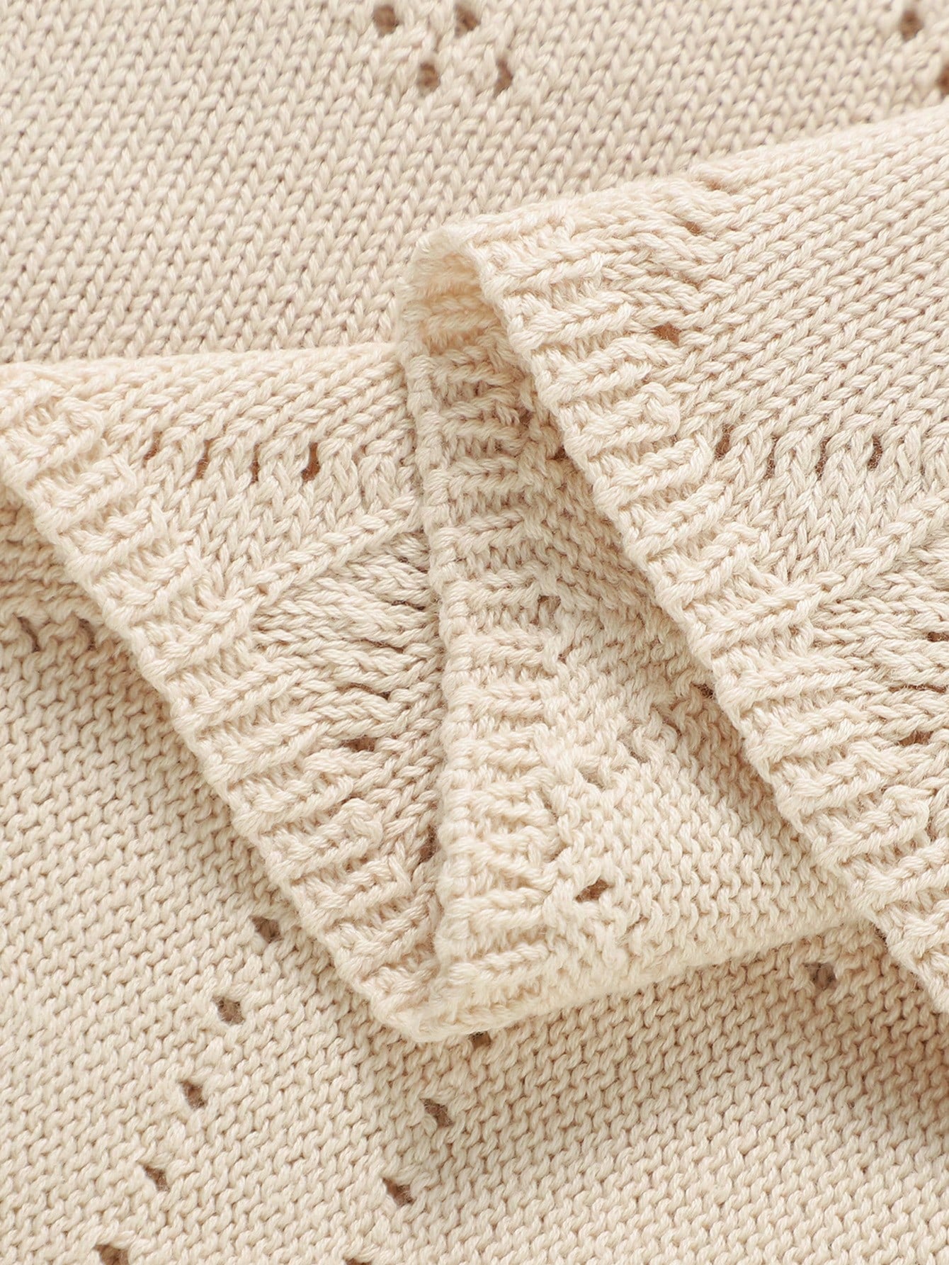 1pc Beige Knitted Baby Blanket With Perforated Texture + Wavy Edge, Gentle Children Blanket For All Seasons