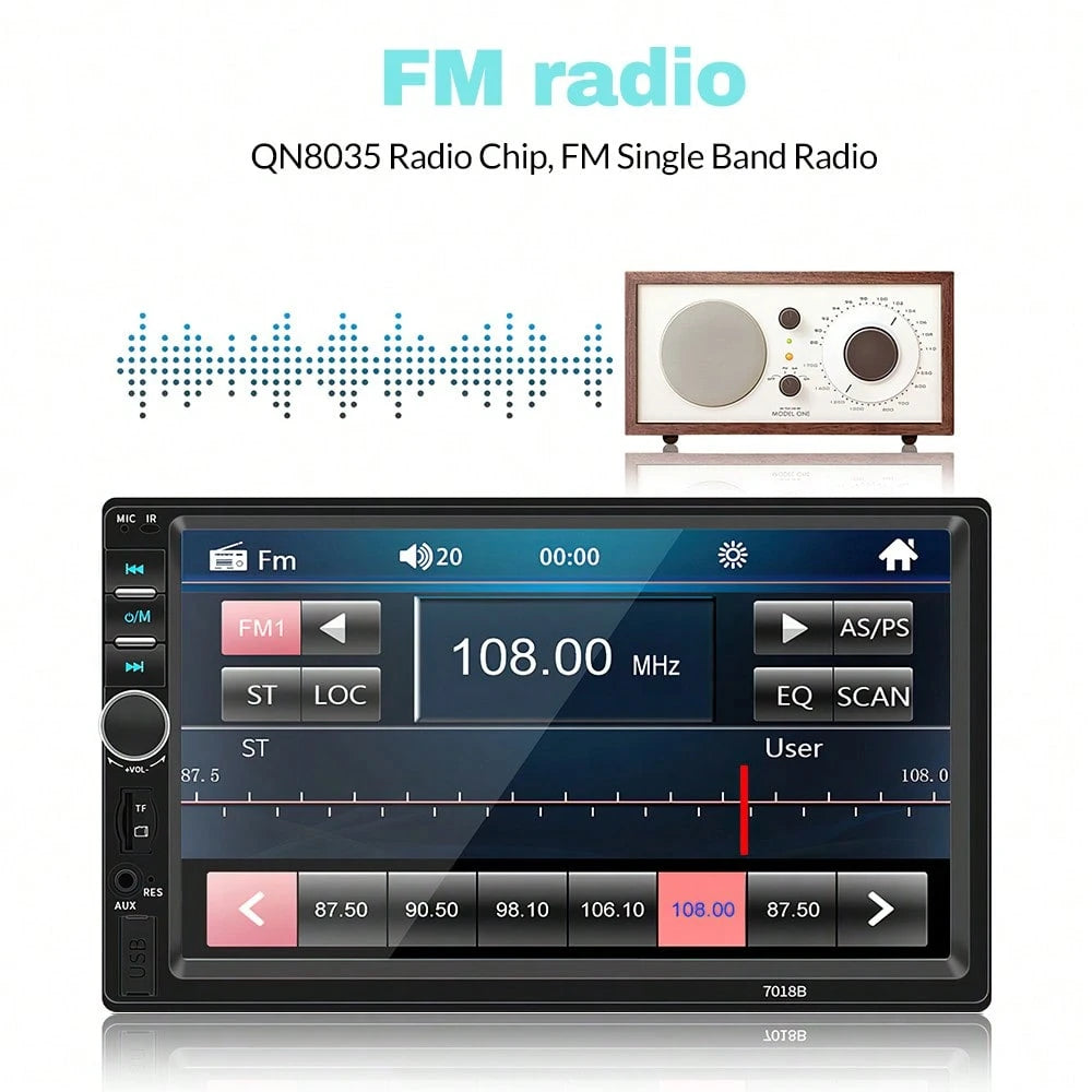 1Pc Black 7 Inch Car MP5 Player, HD Touchscreen Stereo Radio With Bluetooth, MirrorLink And Backup Camera. 45W*4 Power, Supports FM, USB, AUX & Steering Wheel Control, Universal 12V-24V Multimedia Uni