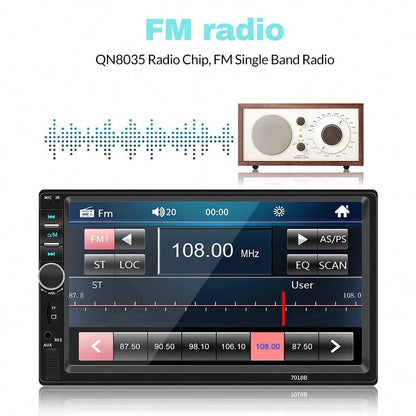 1Pc Black 7 Inch Car MP5 Player, HD Touchscreen Stereo Radio With Bluetooth, MirrorLink And Backup Camera. 45W*4 Power, Supports FM, USB, AUX & Steering Wheel Control, Universal 12V-24V Multimedia Uni