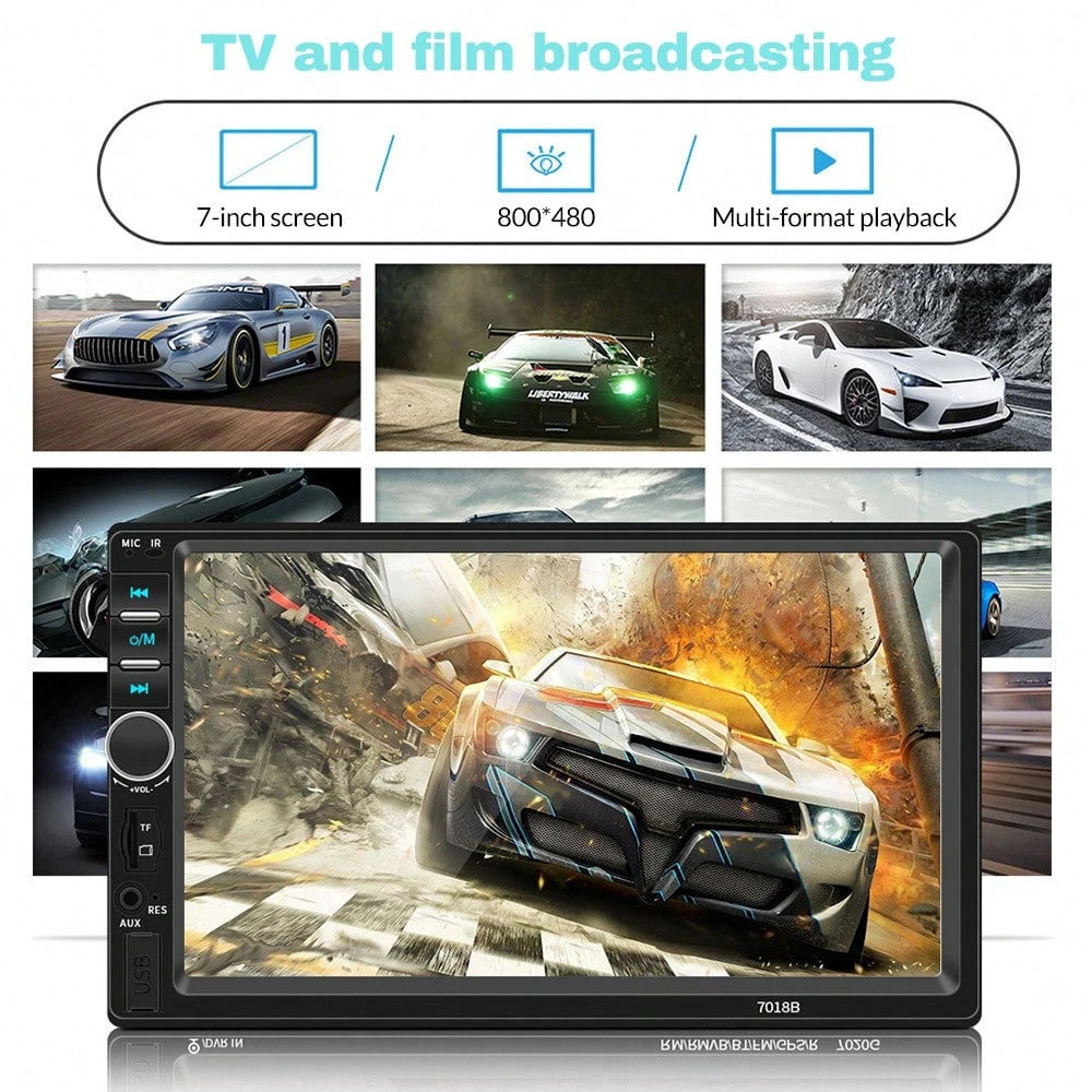 1Pc Black 7 Inch Car MP5 Player, HD Touchscreen Stereo Radio With Bluetooth, MirrorLink And Backup Camera. 45W*4 Power, Supports FM, USB, AUX & Steering Wheel Control, Universal 12V-24V Multimedia Uni