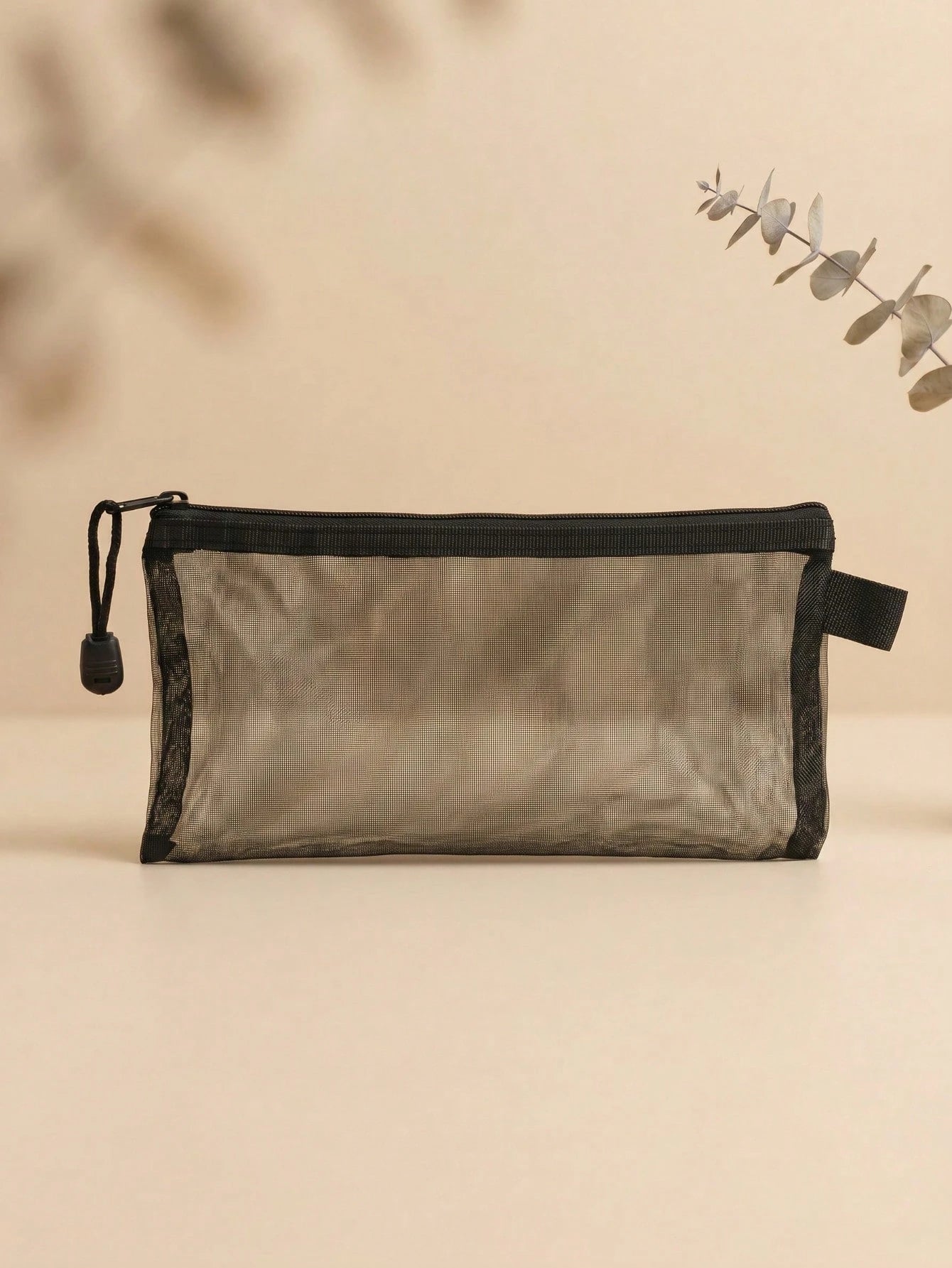 1pc Black Mesh Heart-Shaped Transparent Cosmetic Storage Bag, Suitable For Makeup Brushes And Lipsticks; Travel Toiletry Bag Transparent Gift Storage Bag With Zipper, Accessory Storage Bag, Nail Art B