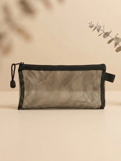 1pc Black Mesh Heart-Shaped Transparent Cosmetic Storage Bag, Suitable For Makeup Brushes And Lipsticks; Travel Toiletry Bag Transparent Gift Storage Bag With Zipper, Accessory Storage Bag, Nail Art B