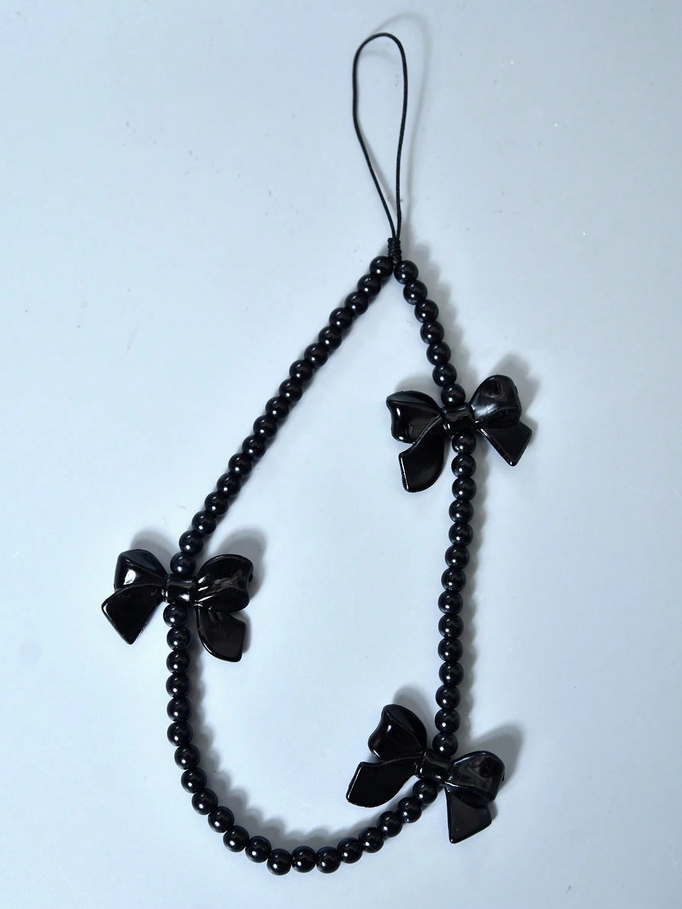 1pc Black Minimalist Handmade Beaded Bow Lanyard, Versatile For Phone Case, Bag, Earphones, Camera